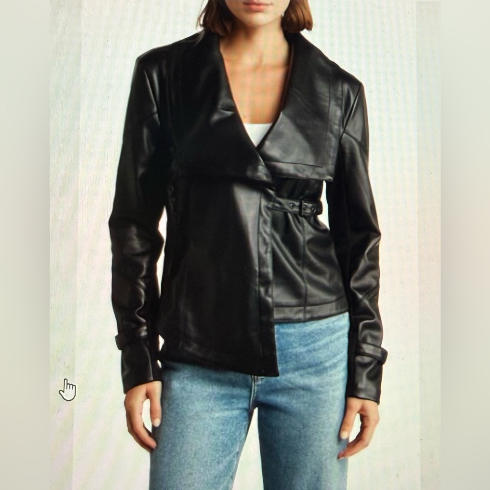Drape Moto Jacket Black Ponte Asymmetrical Small Faux Leather Small